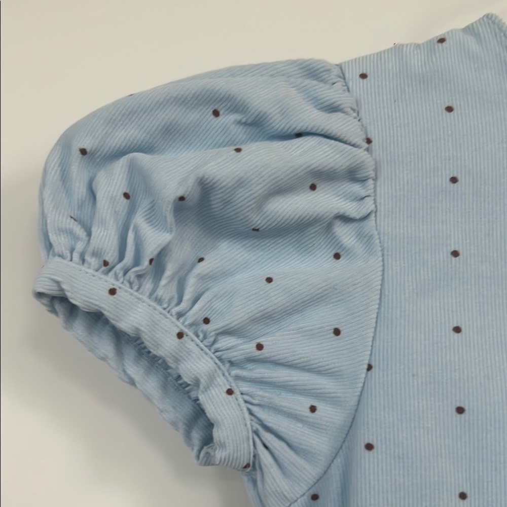Bailey Boys Classic Light Blue Corduroy Dress with Brown Polka dots and sash - Picture 3 of 8